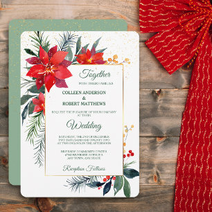 Convites Watercolor Poinsettia Dourada Quadro de Natal Form