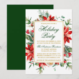 Convites Watercolor Poinsettia Feriado Dourado Floral