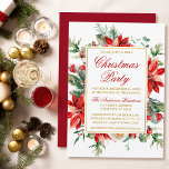 Convites Watercolor Poinsettia Festa Floral de Natal Dourad<br><div class="desc">A Elegante Watercolor Poinsettia Verde Floral Convite de festas de Natal inclui poinsetos vermelhos,  folhas de eucalipto,  cones de pínus,  agulhas de pinheiros,  algodão,  bagas sagradas e outros belos verdes botânicos de inverno. Dourado quadro. Red Back.</div>
