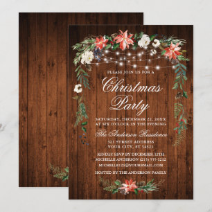Convites Watercolor Poinsettia Wood Lights Festa de Natal