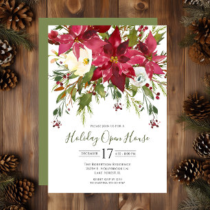 Convites Watercolor Poinsettias Holiday Open House