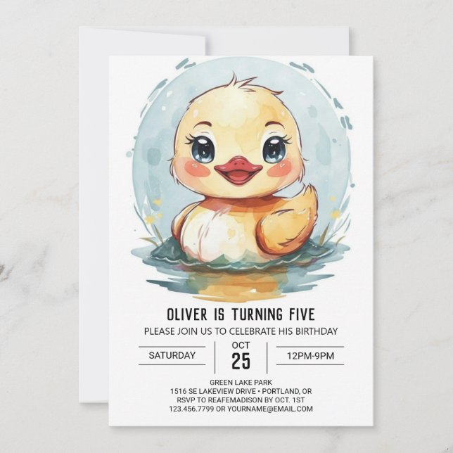 Convites Watercolor Pond Duck Birthday (Frente)