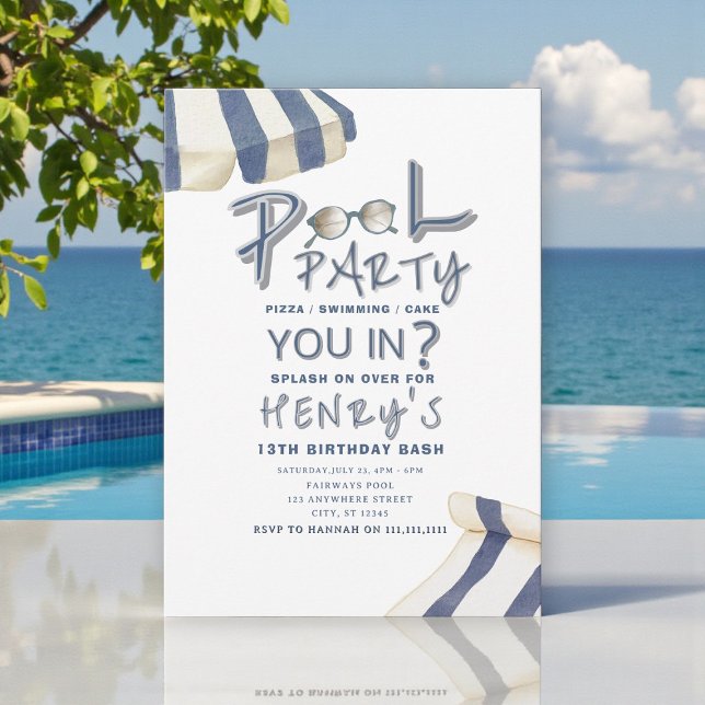 Convites Watercolor pool Umbrella Pool Party Invite (Criador carregado)