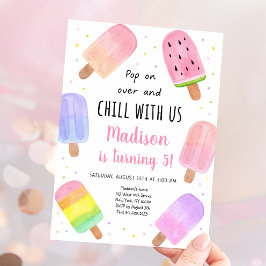 Convites Watercolor Popsicle Pink Girl Birday
