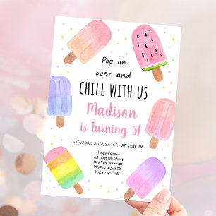 Convites Watercolor Popsicle Pink Girl Birday