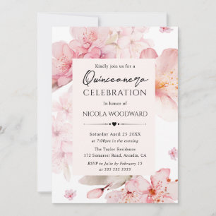 Convites Watercolor Primavera Cherry Blossoms Quinceanera