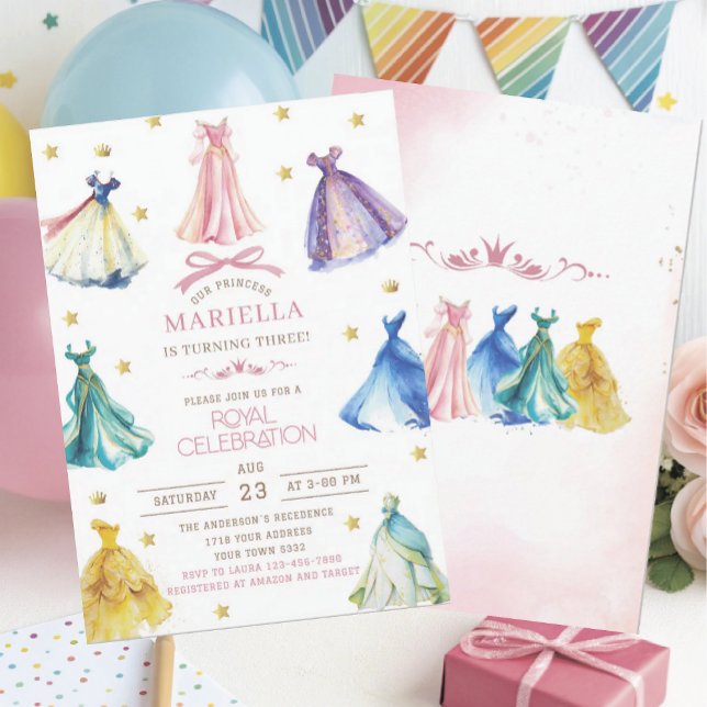 Convites Watercolor Princess  Dress Birthday is turning thr (Criador carregado)