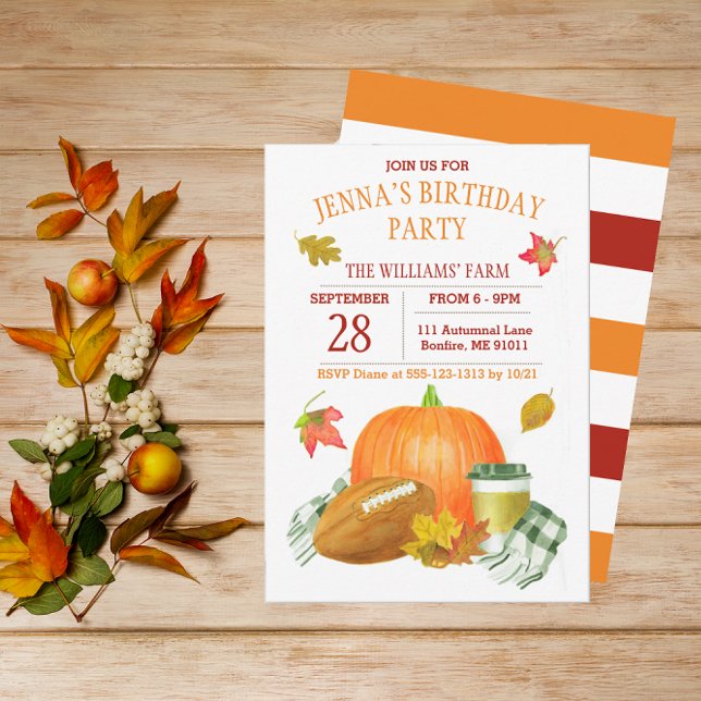 Convites Watercolor Pumpkin Latte e Futebol Party (Criador carregado)