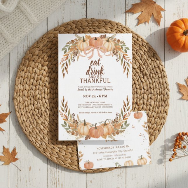 Convites Watercolor Pumpkin Thanksgiving Invitation (rustic thanksgiving invitation)