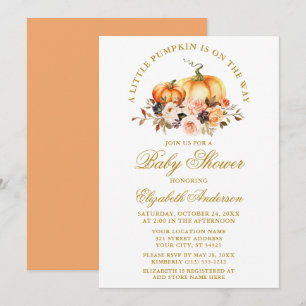 Convites Watercolor Pumpkins Autumn Floral Dourado Chá de f