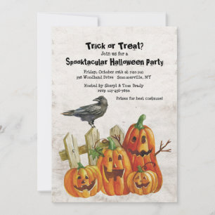 Convites Watercolor Pumpkins e Crow Halloween