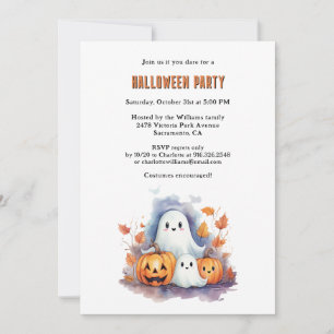 Convites Watercolor Pumpkins Ghost Halloween Party