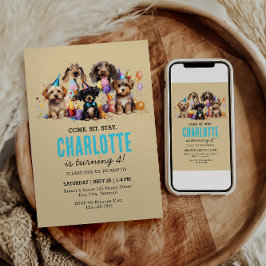 Convites Watercolor Puppy Pawty Dog Aniversário