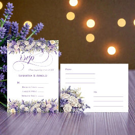Convites Watercolor Purple Cream Floral Wedding RSVP