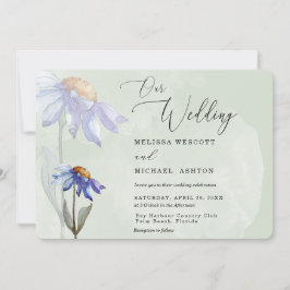 Convites Watercolor Purple Daisy Rustic Wedding Sage Green