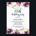 Convites Watercolor Purple Floral Bloom 60th Festa de anive<br><div class="desc">Convites Florais de Aniversário mais bonito na Loja Little Bayleigh!</div>