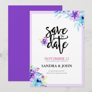 Convites Watercolor Purple Floral Salvar a Data
