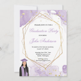 Convites Watercolor Purple Gold Marble Graduation Party 