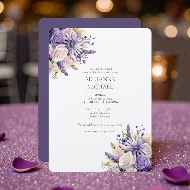 Convites Watercolor Purple Lavender Wedding Invitation (Criador carregado)