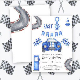 Convites Watercolor Race Car Primeiro Aniversário Rápido Um