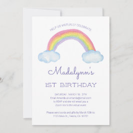 Convites Watercolor Rainbow Childa Virtual Online Birthday