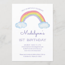 Convites Watercolor Rainbow Childa Virtual Online Birthday