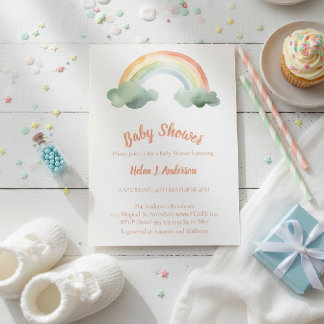 Convites Watercolor Rainbow Gender Neutral Baby Shower