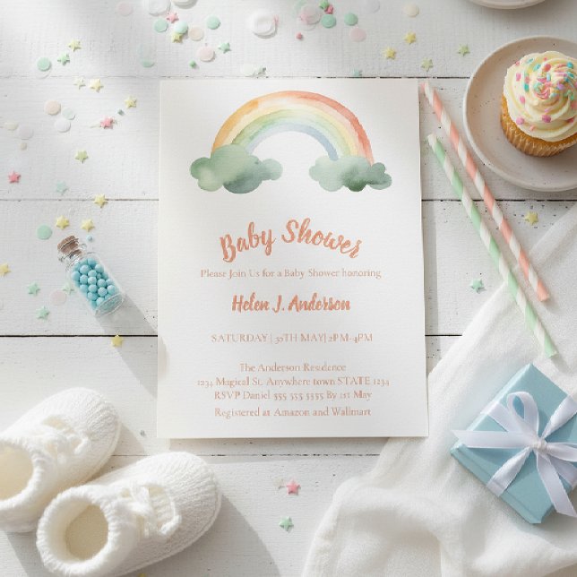 Convites Watercolor Rainbow Gender Neutral Baby Shower  (Criador carregado)
