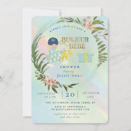 Convites Watercolor Rainbow Hológrafo Bonjour Boy Baby