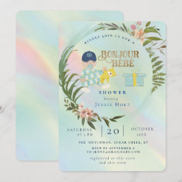 Convites Watercolor Rainbow Hológrafo Bonjour Boy Baby