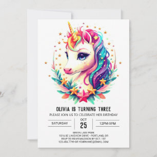 Convites Watercolor Rainbow Unicorn Birthday