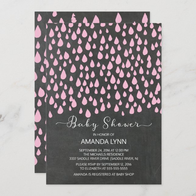 Convites Watercolor Raindrops Girls Chá de fraldas (Frente/Verso)
