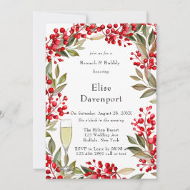 Convites Watercolor Red Berry Wreath Brunch e Bubble