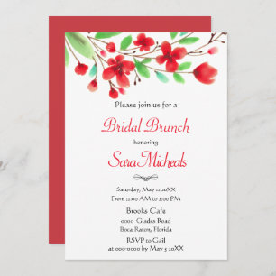 Convites Watercolor Red Cherry Blossoms Bridal Brunch