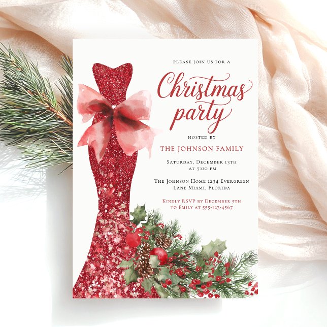 Convites Watercolor Red Christmas Party (Criador carregado)