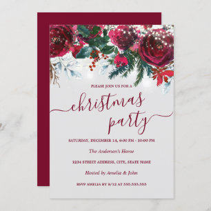 Convites Watercolor Red Floral Christmas Party