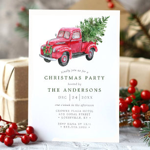 Convites Watercolor Red Truck Retro Christmas Party