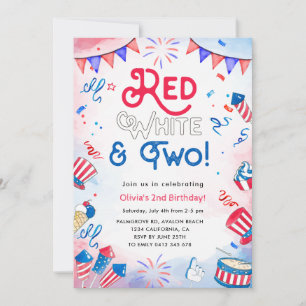 Convites Watercolor Red White e Dois, 4 de julho de Anivers