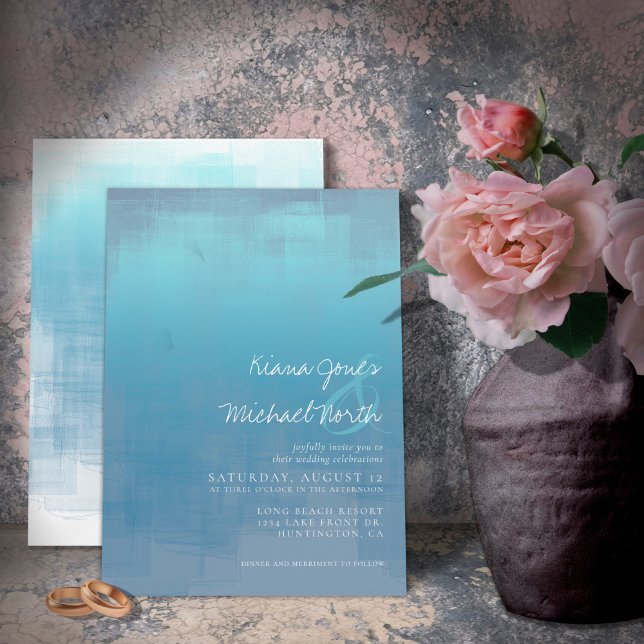 Convites Watercolor Refletions Wedding Dusty Blue ID774 (Criador carregado)