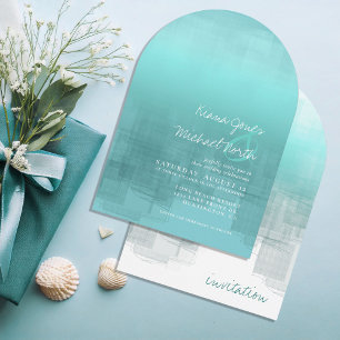 Convites Watercolor Refletions Wedding Teal Arch ID774