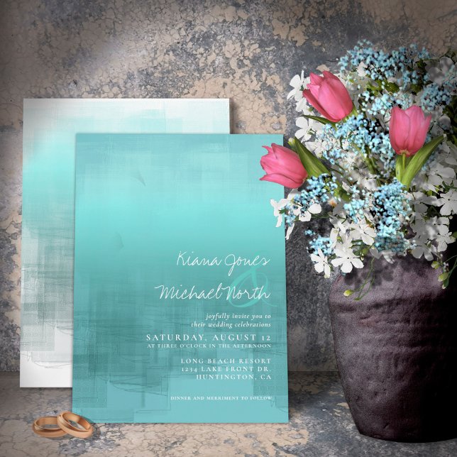 Convites Watercolor Refletions Wedding Teal ID774 (Criador carregado)