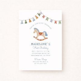 Convites Watercolor Rocking Horese, Aniversário