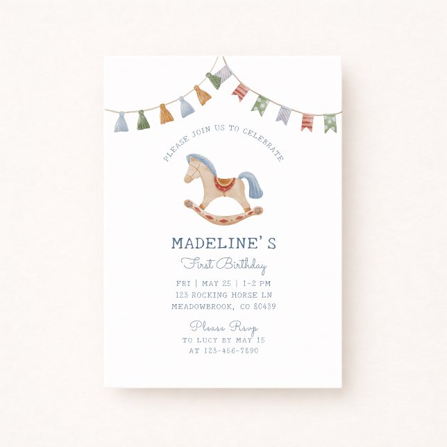 Convites Watercolor Rocking Horese, Aniversário (Criador carregado)