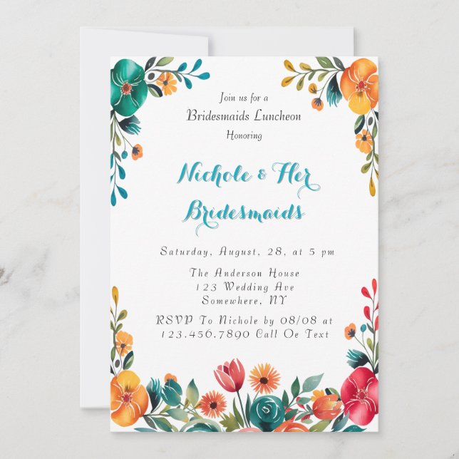 Convites Watercolor Romance Bridesmaids Luncheon (Frente)