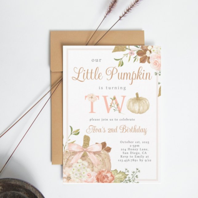 Convites Watercolor Rosa Nosso Pequeno segundo aniversário  (Criador carregado)