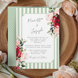 Convites Watercolor Roses Preppy Chic Spring Summer Wedding