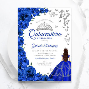 Convites Watercolor Royal Blue Rosas Floral Quinceanera