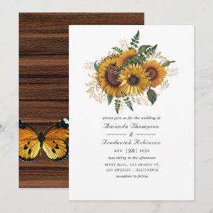Convites Watercolor Rustic Autumn - Fall Sunflower Wed