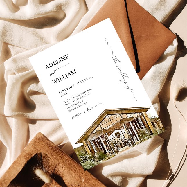 Convites Watercolor Rustic Barn Wedding Invitation Elegant (Criador carregado)