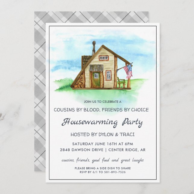 Convites Watercolor Rustic Farmhouse Housearming Party (Frente/Verso)